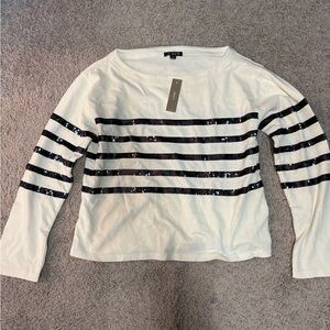 J. Crew Mariner Jersey Cropped Boatneck Top with Black Sequin Stripes